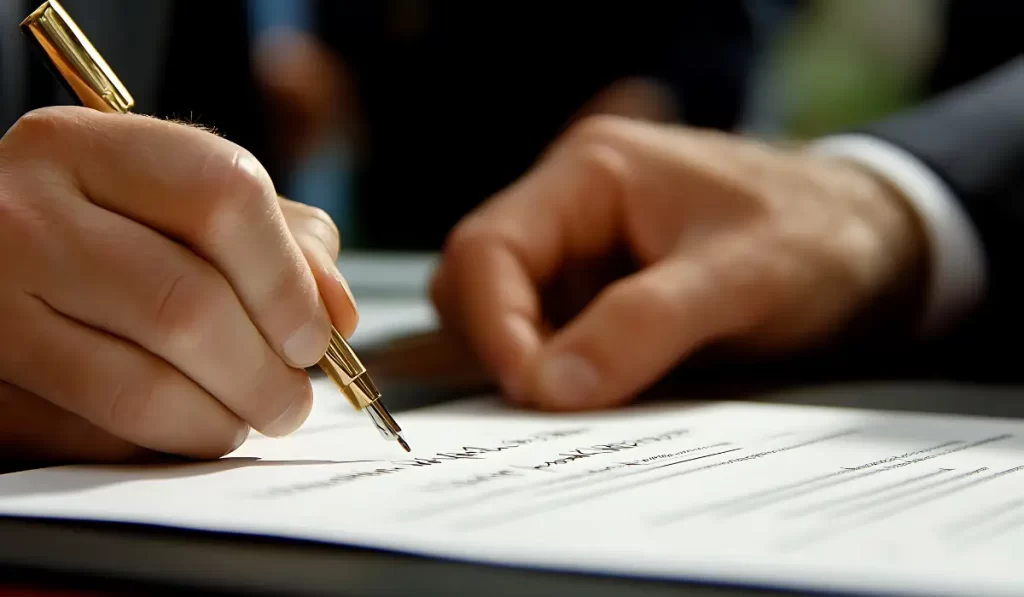 a lawyer writing on a document