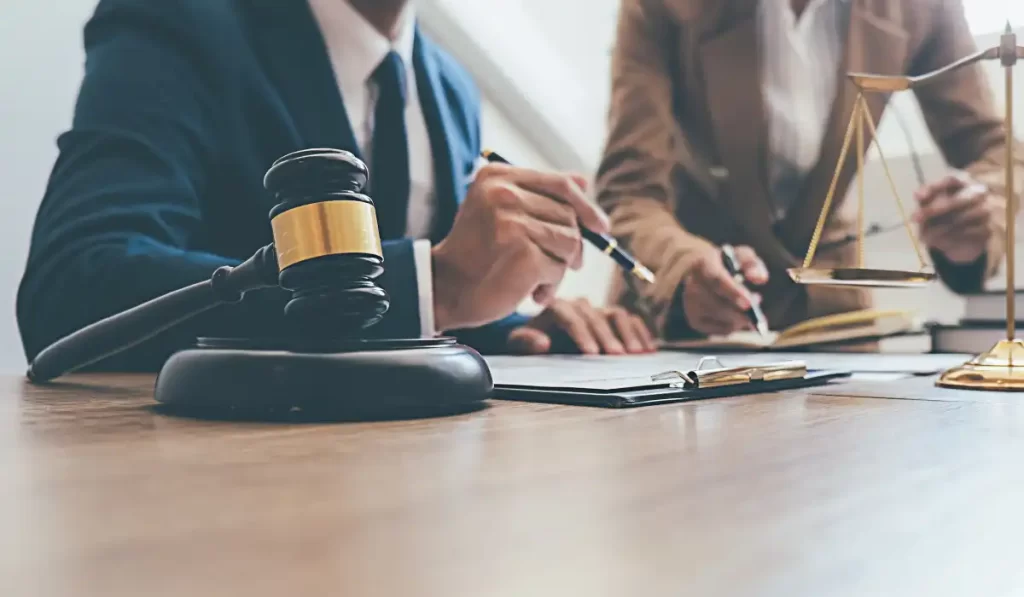 Two lawyers looking at a document